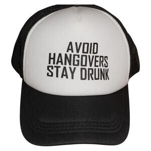 Avoid Hangovers Stay Drunk Trucker Hat Black White Mesh Snapback Funny Graphic